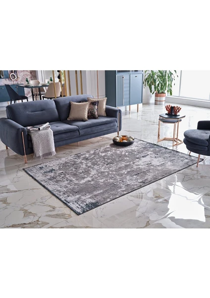 Deco Milano 12254 Yüksek Kalite Modern Yıkanabilir Gri Salon Halısı Polllini Halı