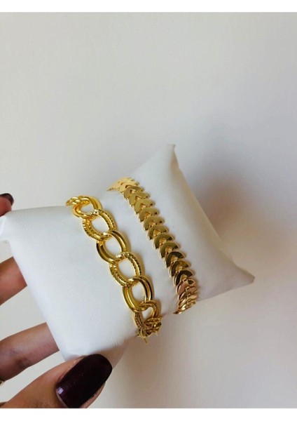 2'li Zincir Bileklik Kombin Set Gold