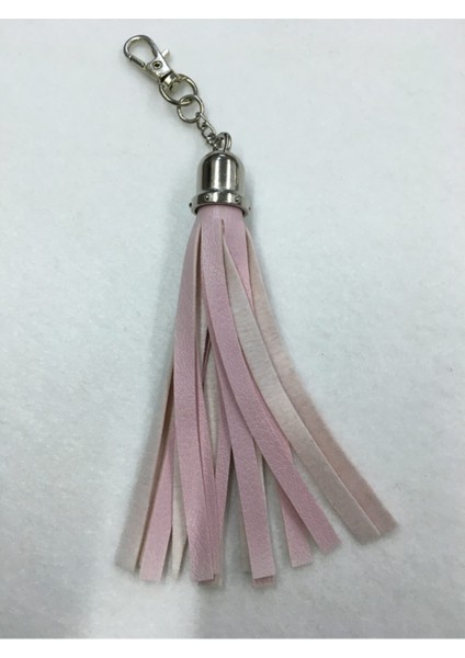 Çanta Püskülü Zincirli Anahtarlıklı Pembe