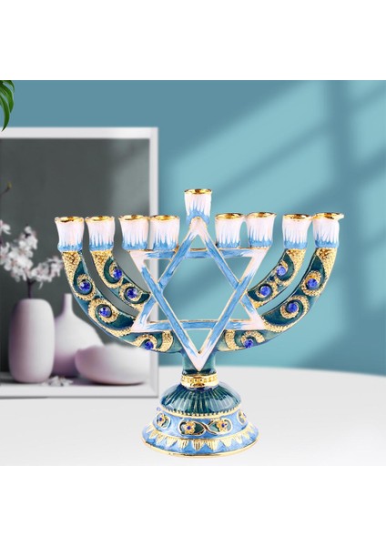 Vintage Menorah Mumluk El Boyalı Judaica Şamdan Klasik Dekor A (Yurt Dışından)