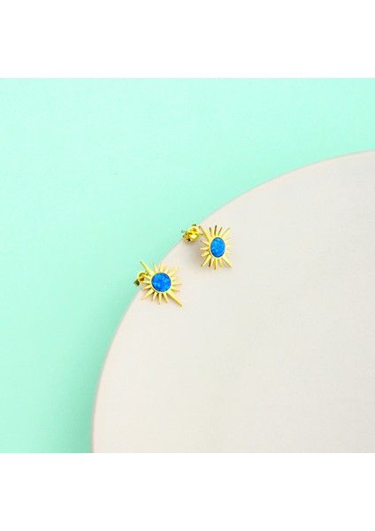 925 Ayar Gümüş Opal Taşlı Kutup Yıldızı Küpe