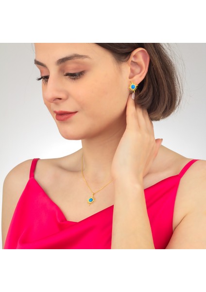 925 Ayar Gümüş Opal Taşlı Kutup Yıldızı Kolye Küpe Set fiyatları
