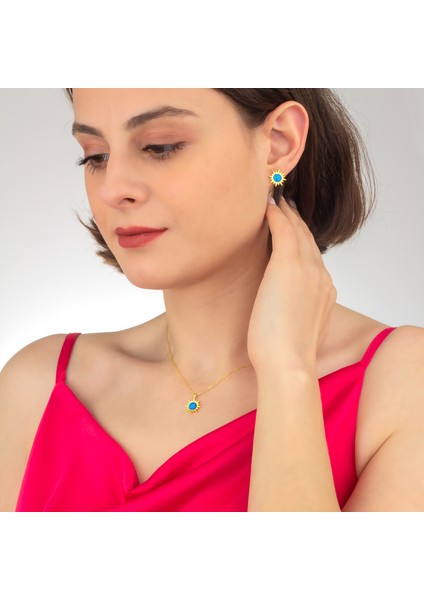 925 Ayar Gümüş Opal Taşlı Güneş Kolye Küpe Takı Seti fiyatları