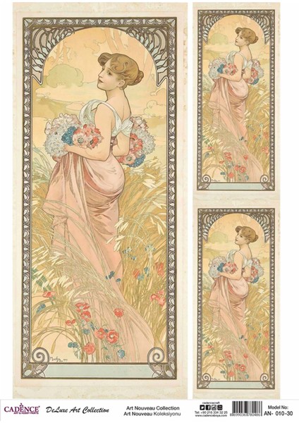 An 10 Art Nouveau Koleksiyonu Pirinç Dekopaj 30 x 42 cm