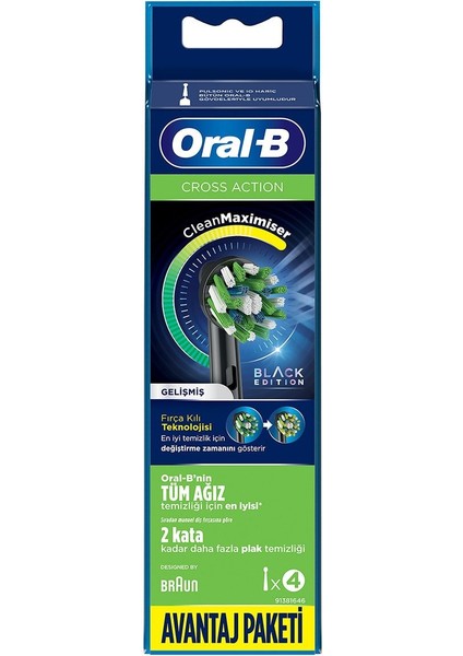 Oral-B diş Fırçası Yedek Başlığı Siyah Cross Action 4'lü