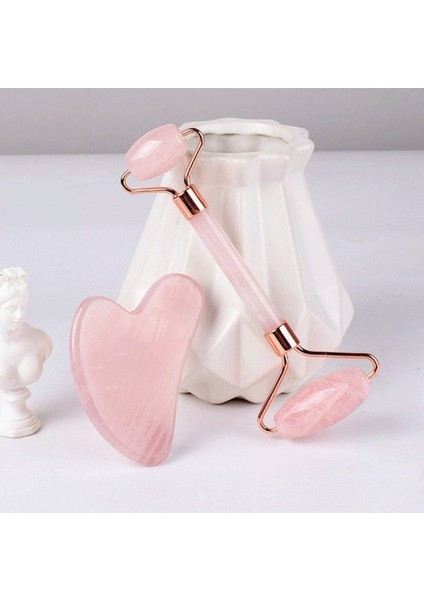 Pembe Kuvars Face Roller ve Pembe Kuvars Kalp Gua Sha (Premium Set)