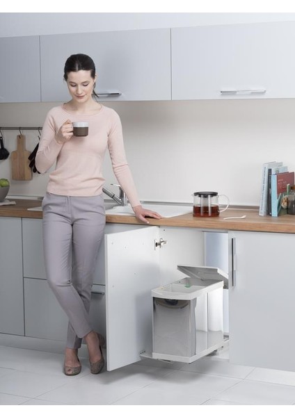 Raylı Çöp Kovası, Paslanmaz/gri - 14LT+14LT