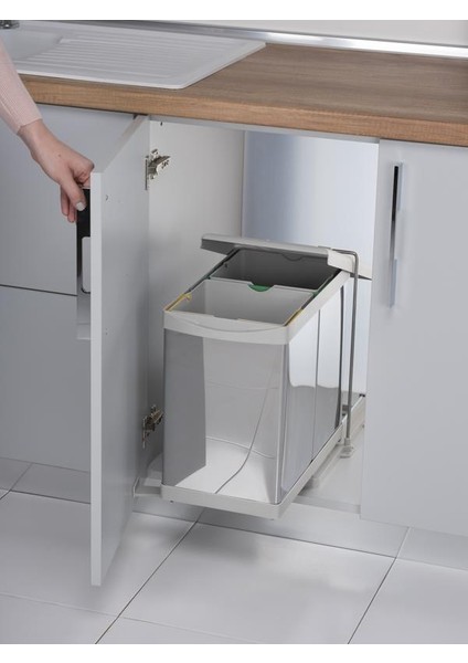 Raylı Çöp Kovası, Paslanmaz/gri - 14LT+14LT modelleri