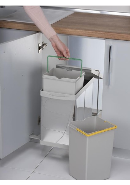 Raylı Çöp Kovası, Paslanmaz/gri - 14LT+14LT fırsatları