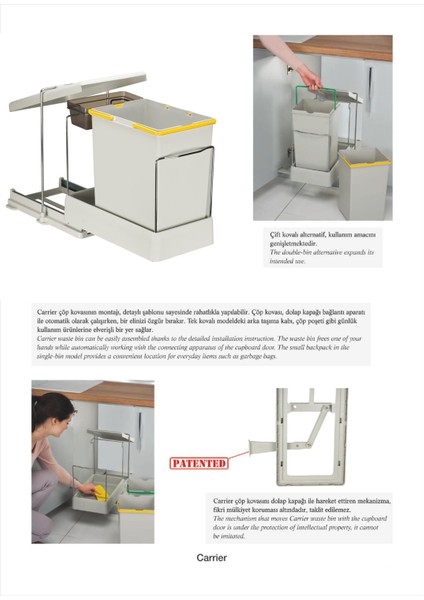 Plastik Taşıyıcılı Raylı Çöp Kovası, Gri - 20LT modelleri