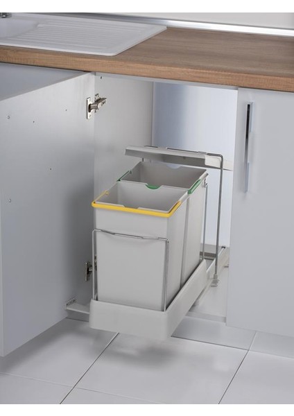 21550PLASTİK Taşıyıcılı Raylı Çöp Kovası, Gri - 14+14LT fiyatları