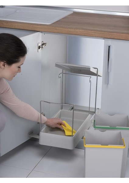 21550PLASTİK Taşıyıcılı Raylı Çöp Kovası, Gri - 14+14LT modelleri