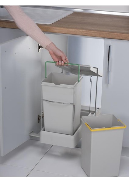 21550PLASTİK Taşıyıcılı Raylı Çöp Kovası, Gri - 14+14LT fırsatları