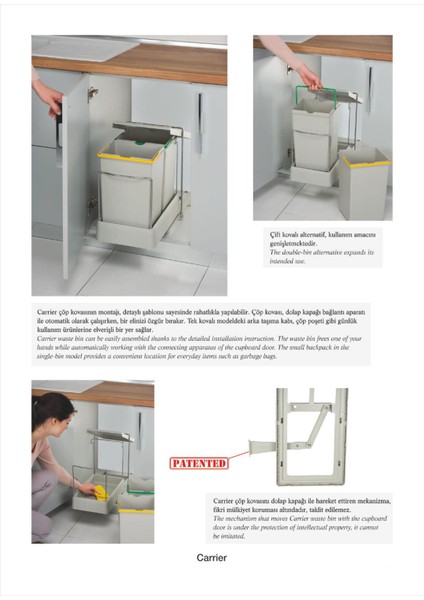 21550PLASTİK Taşıyıcılı Raylı Çöp Kovası, Gri - 14+14LT indirimleri