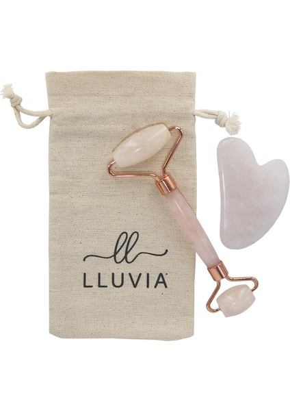 2 Li Yüz Masaj Seti Rose Quartz Face Roller Gua Sha
