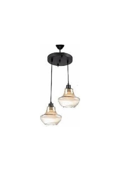 Rys Retro 2 Li Rustik Bal Camlı Dekoratif Sarkıt Avize Çap:30 cm