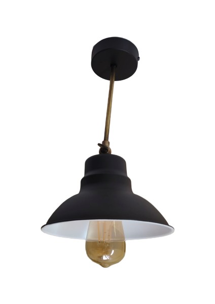 Retro Metal Mafsallı Tavan Avize Rustik Tekli Sarkıt Siyah Içi Beyaz