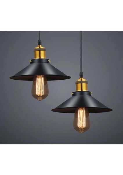 Retro Ikili Siyah Yuvarlak Metal Sarkıt Avize 30 cm En