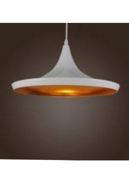 Retro Metal Sarkıt Avize Rustik Tekli Beyaz Içi Sarı 36 cm