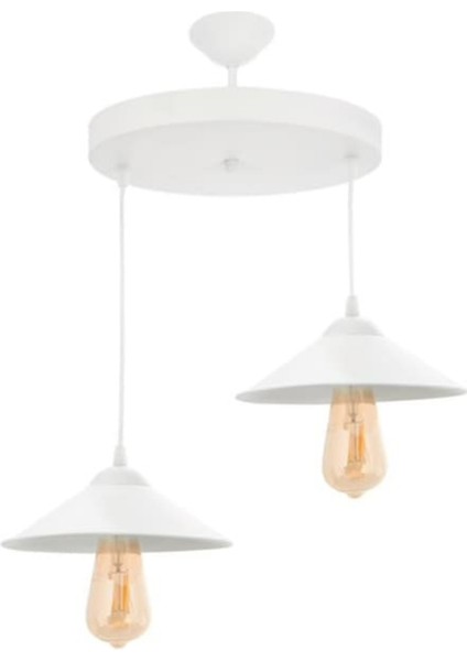 Beyaz Retro Metal 2 Li Rustik Dekoratif Sarkıt Avize