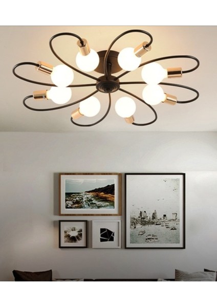 Retro Metal Tavan Plofyoner 8 Li Rustik Dekoratif Avize