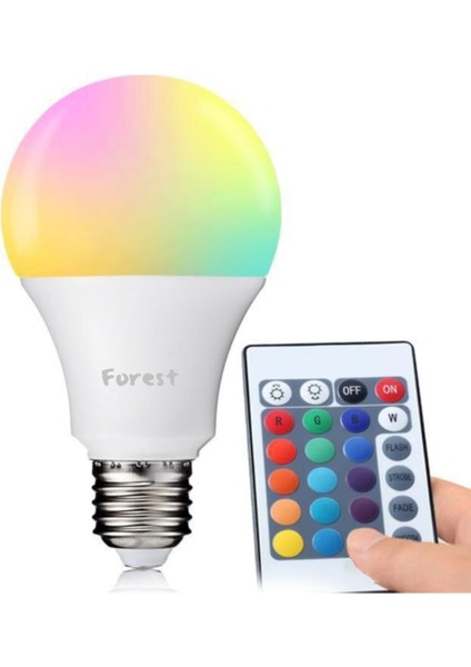 Forest Uzaktan Kumandalı Renk Değiştirebilen Rgb LED Ampul 10 W E27 Rgbor1