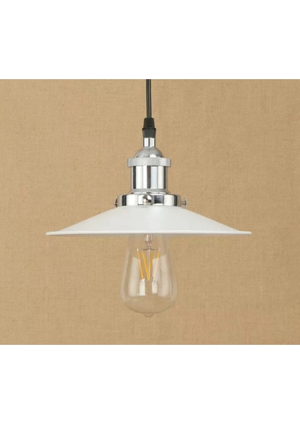 Retro Metal Beyaz Dekoratif Rustik Kafe Mutfak Sarkıt Avize Çap 23 cm