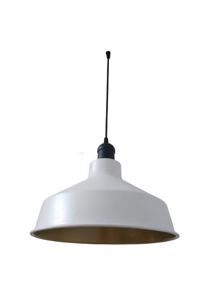 Rys Retro Metal Dekoratif Beyaz Içi Gold Siyah Duylu Tekli Sarkıt Avize Çap:30 cm