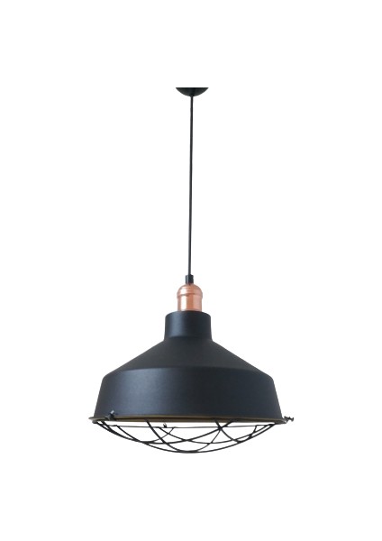 Rys Retro Metal Siyah Dekoratif Bakır Duylu Kafesli Siyah Içi Siyah Kafe Mutfak Avize Çap:30 cm