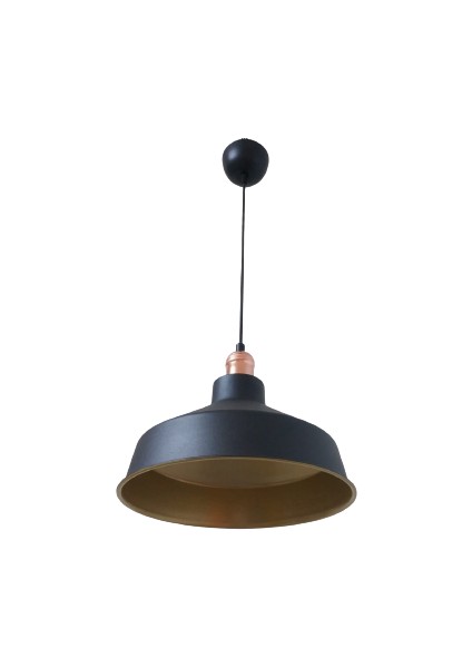 Retro Metal Siyah Dekoratif Bakır Duylu Siyah Içi Gold Kafe Mutfak Avize Çap:30 cm