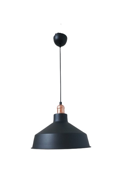 Rys Retro Metal Siyah Dekoratif Bakır Duylu Siyah Içi Siyah Kafe Mutfak Avize Çap:30 cm