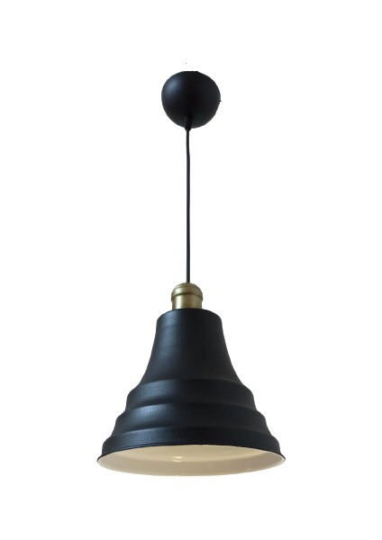 Rys Retro Metal Dekoratif Siyah Içi Beyaz Eskitme Duylu Cafe Mutfak Tekli Sarkıt Avize Çap:23 cm