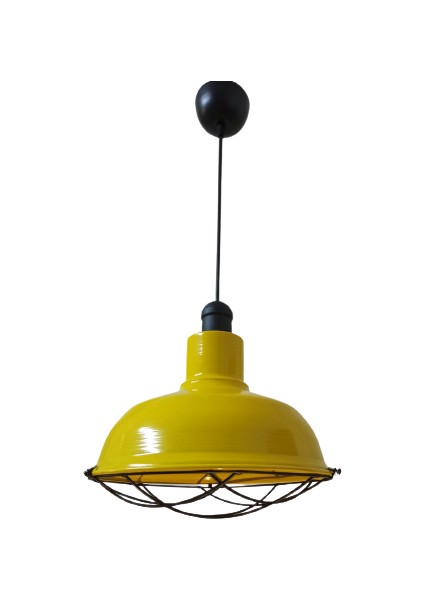 Rys Retro Metal Sarı Kafesli Dekoratif Tekli Kafe Mutfak Aydınlatma Avize Çap:30 cm