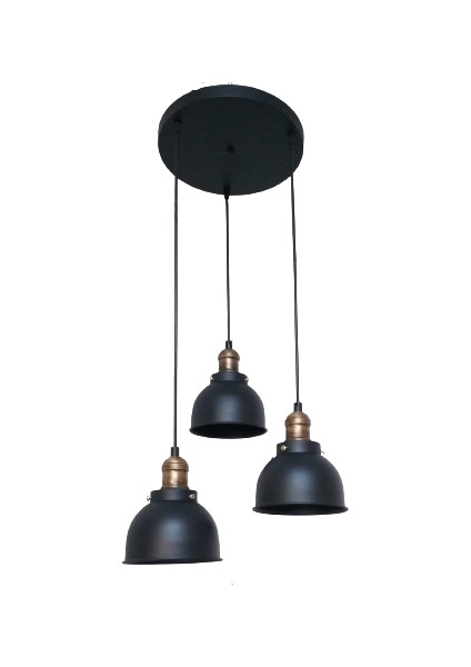 Retro Metal Dekoratif 3 Lü Siyah Rustik Avize Çap:30 cm