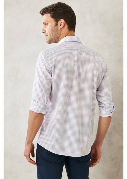 ALTINYILDIZ CLASSICS Erkek Beyaz-mavi Ütü Gerektirmeyen Non-ıron Slim Fit Dar Kesim Klasik Yaka %100 Pamuk Kareli Gömlek