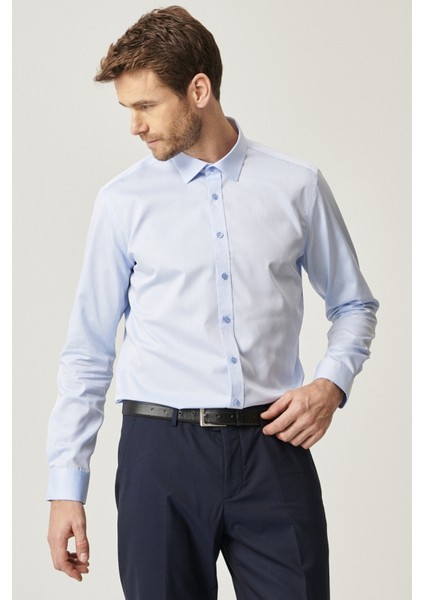 ALTINYILDIZ CLASSICS Erkek Açık Mavi Ütü Gerektirmeyen Non-iron Slim Fit Dar Kesim %100 Pamuk Gömlek