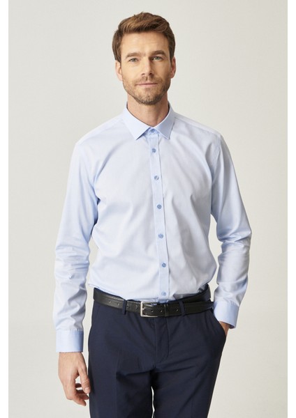 ALTINYILDIZ CLASSICS Erkek Açık Mavi Ütü Gerektirmeyen Non-iron Slim Fit Dar Kesim %100 Pamuk Gömlek