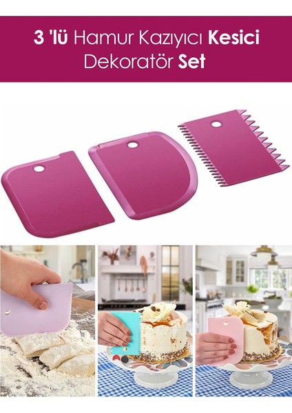3lü Set Hamur Kesme ve Kazıma Aparatı Pasta Börek Pasta Şekillendirici Kesici Kazıyıcı