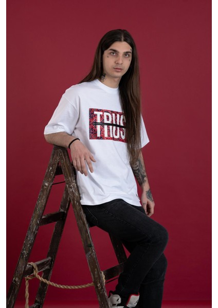 Oversize Bisiklet Yaka Baskılı Erkek Penye T-Shirt fiyatları