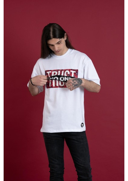 Oversize Bisiklet Yaka Baskılı Erkek Penye T-Shirt modelleri