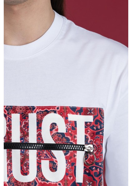 Oversize Bisiklet Yaka Baskılı Erkek Penye T-Shirt fırsatları