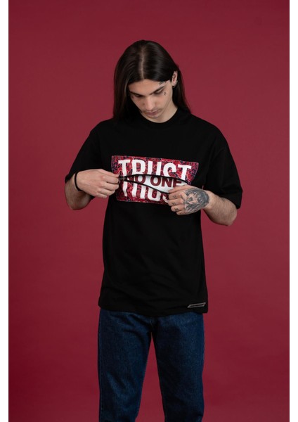 Oversize Bisiklet Yaka Baskılı Erkek Penye T-Shirt modelleri