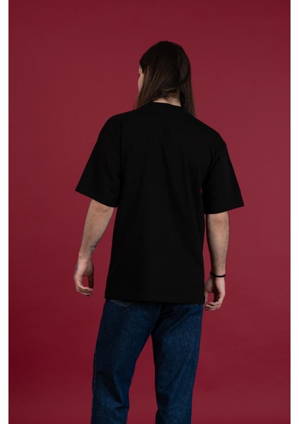 Oversize Bisiklet Yaka Baskılı Erkek Penye T-Shirt fırsatları