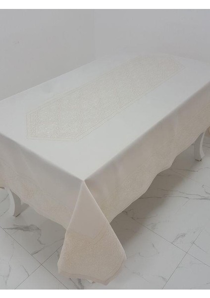 Roma Lüx Jakar Kumaş Bej Masa Örtüsü Dikdörtgen 160x220 cm - 1046