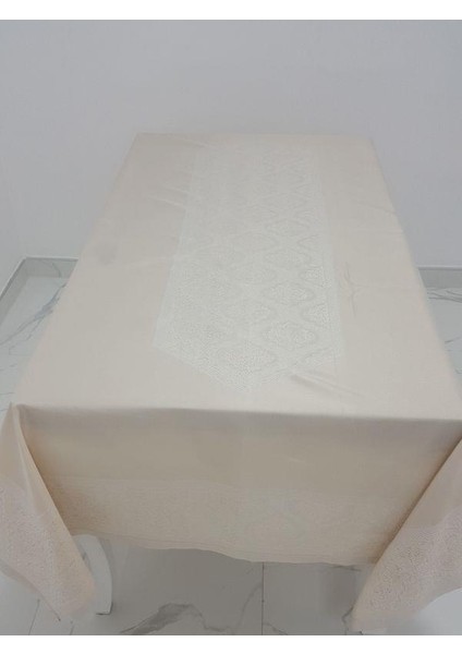 Roma Lüx Jakar Kumaş Bej Masa Örtüsü Dikdörtgen 160x220 cm - 1046 modelleri