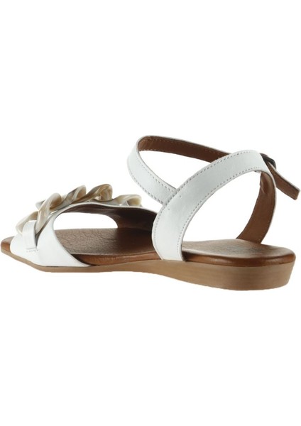Beyaz Deri Kadın Düz Sandalet fırsatları