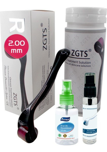 Purple Love Dermaroller 2.00 mm Titanyum 540 Iğneli Vücut Bölgesi Için Siyah Derma Roller