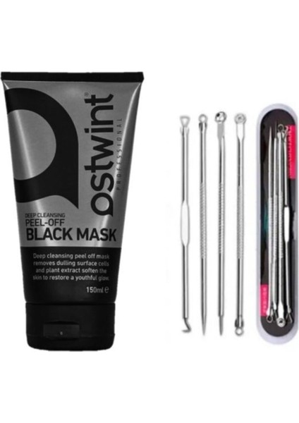 Soyulabilir Siyah Maske 150 ml + 4'lü Çelik Profesyonel Siyah Nokta Komedon Seti