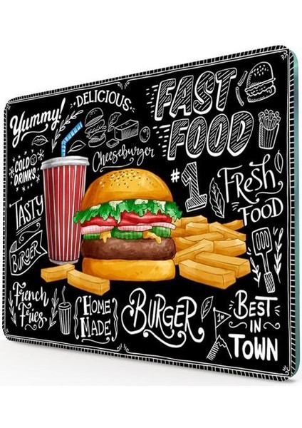 20X30 cm Fast Food Desenli Cam Kesme Tablası fiyatları