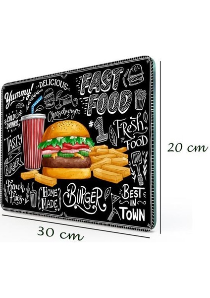 20X30 cm Fast Food Desenli Cam Kesme Tablası modelleri